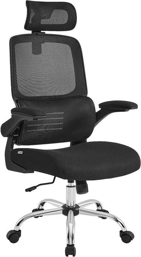 Bureaustoel – Computerstoel – Met verstelbare hoofdsteun – Inklapbare armleuningen – Zwart