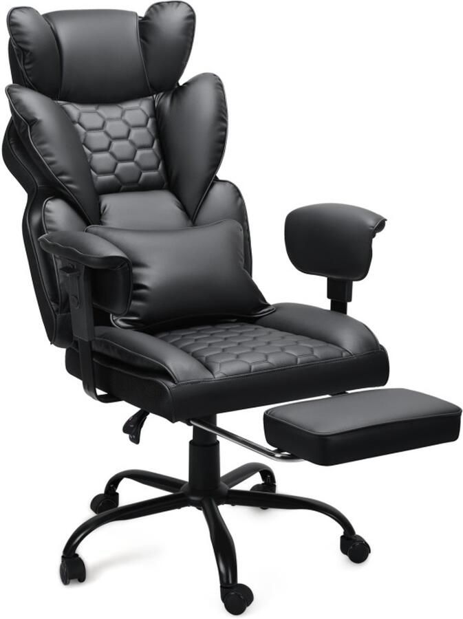 Bureaustoel directiestoel ergonomisch verstelbaar Massagestoel directiestoel met voetensteun verstelbare rugleuning Gamestoel- Bureaustoel Massagestoel Bureaustoelen voor Volwassenen Game Gaming Stoel Zwart