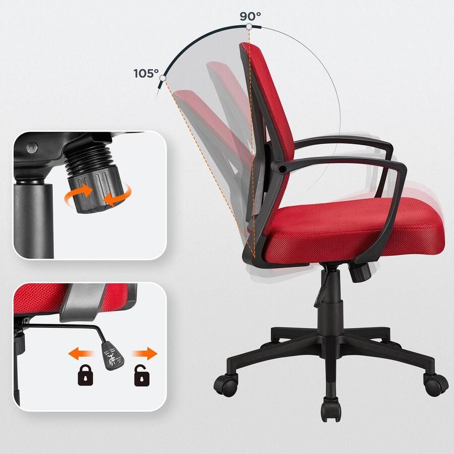 Bureaustoel draaistoel met rugleuning van netstof ergonomisch design managersstoel met armleuningen belastbaar tot 136 kg - Foto 2