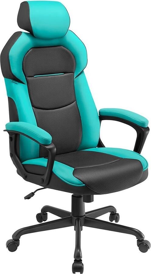 Rootz Living Rootz Bureaustoel Draaistoel Verstelbare Hoofdsteun PU Leer Turquoise Blauw 60cm x 63cm x 105cm