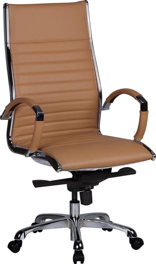 Rootz Living Rootz Bureaustoel Echt leer Ergonomisch ontwerp Hoogglans aluminium 120kg capaciteit 60cm x 60cm x 112-122cm