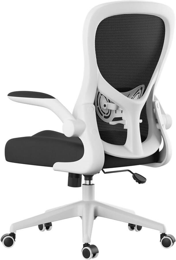 Retadou Bureaustoel ergonomisch bureaustoel computerbureaustoel met opklapbare armleuning en lendensteun draaistoel in hoogte verstelbaar wit