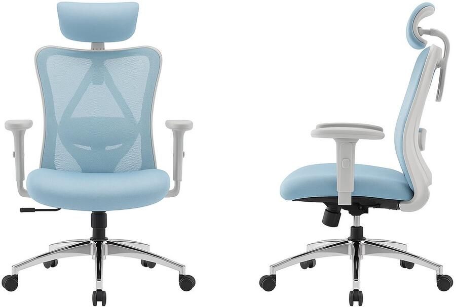 Retadou Bureaustoel ergonomisch computerbureaustoel met verstelbare hoofdsteun en lendensteun hoge rug executive draaistoel voor thuiskantoor (lichtblauw)