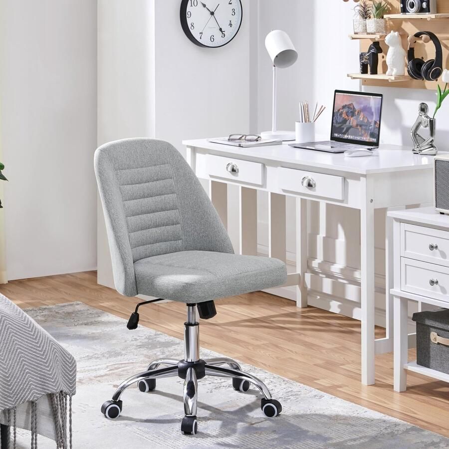 Bureaustoel ergonomisch gevoerde stof draaistoel met wieltjes werkkruk zonder armleuning managersstoel in hoogte verstelbaar