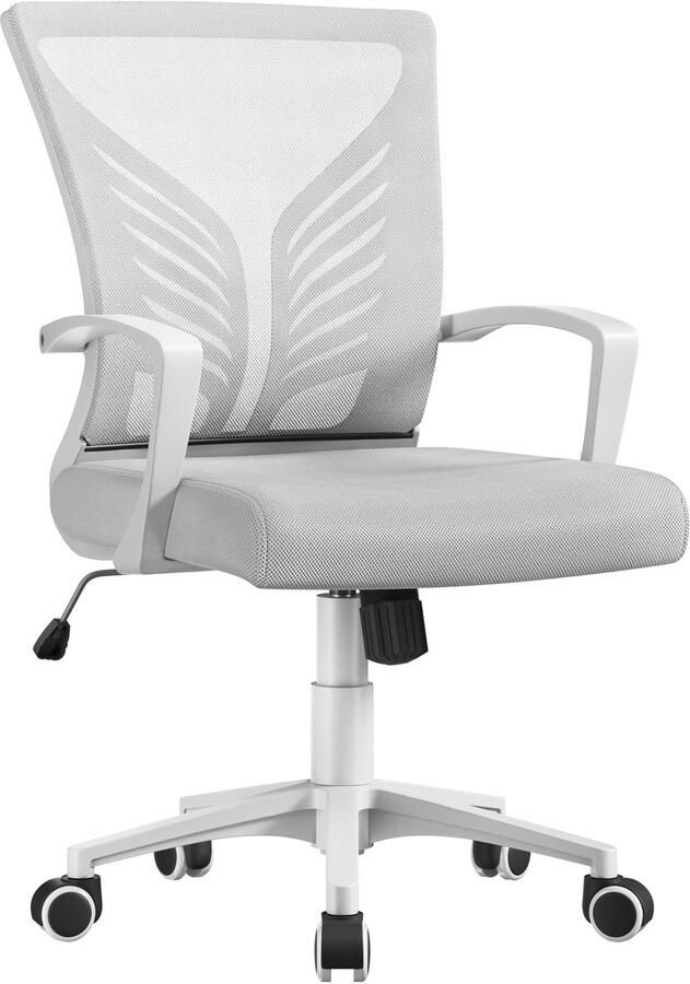 Bureaustoel ergonomisch in hoogte verstelbaar met lendensteun in vlinderdesign draaistoel met schommelfunctie managersstoel voor werkkamer kantoor lichtgrijs