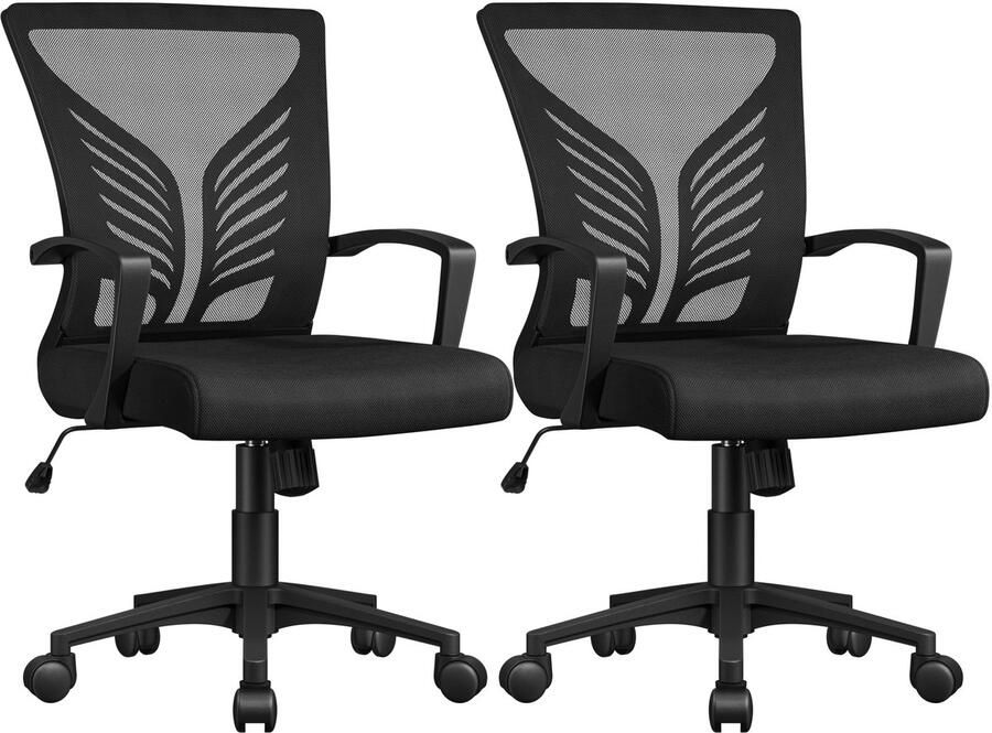 Bureaustoel ergonomisch in hoogte verstelbare bureaustoel met lendensteun in vlinderdesign draaistoel met schommelfunctie managersstoel voor werkkamer kantoor zwart 2 stuks