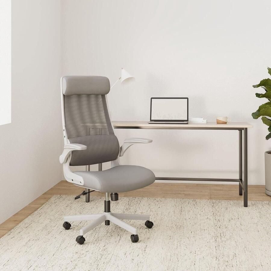 Bureaustoel Ergonomisch Verstelbare Hoofdsteun & Armleuning Bureau Stoel met Lendensteun Managerstoel met Kantelfunctie Wit