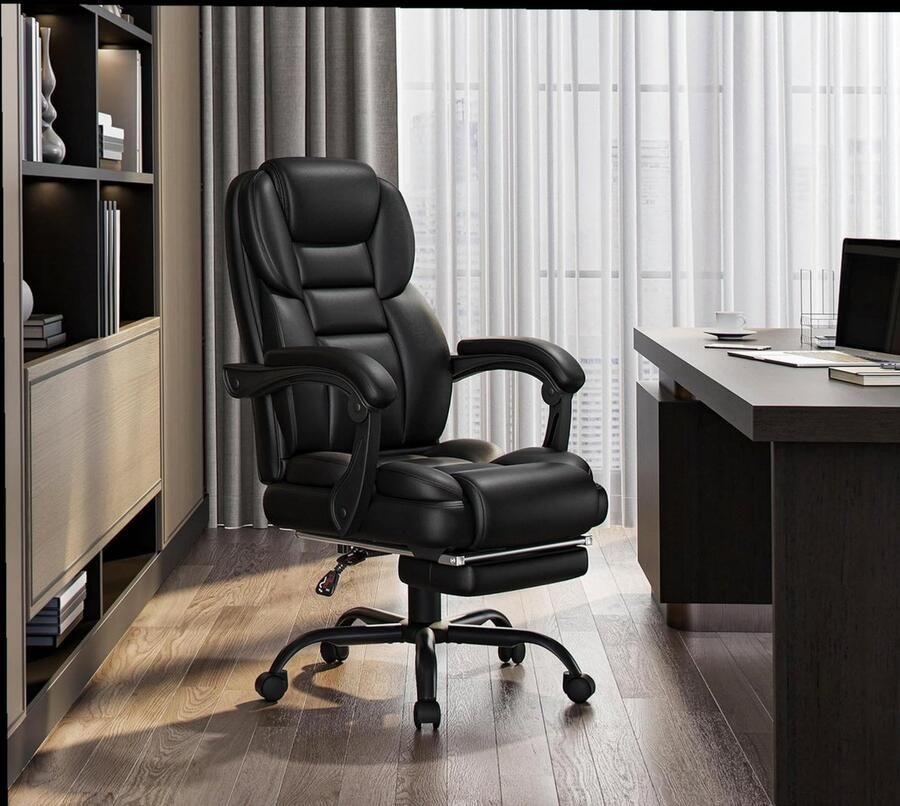 Bureaustoel Ergonomisch Zwart met voetensteun Directiestoel met hoge rugleuning computerstoel met armleuningen