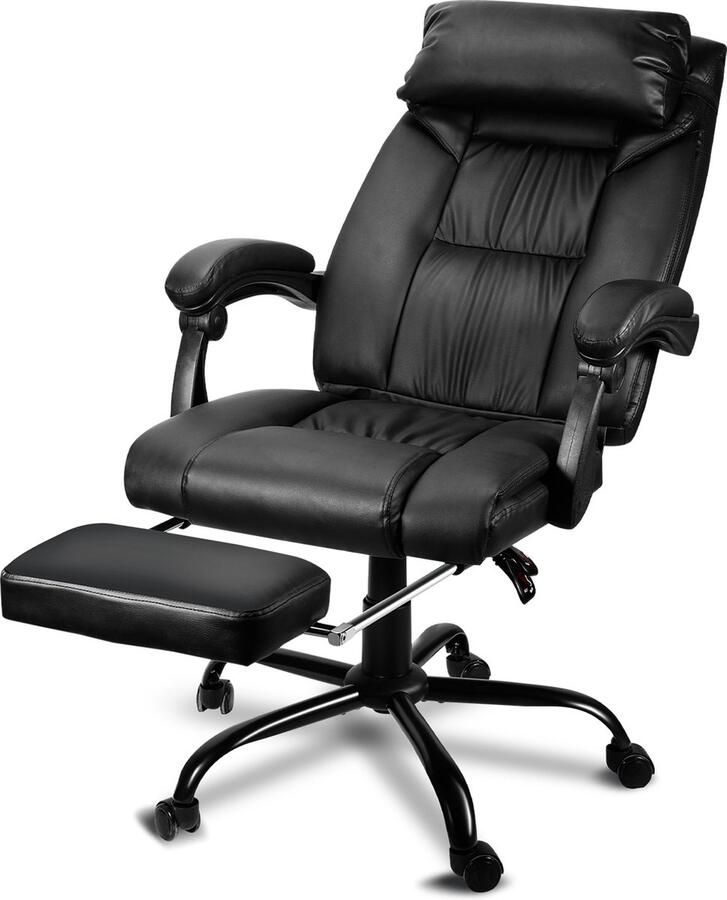 Bureaustoel Ergonomische Bureaustoe Directiestoel Bureaustoelen voor volwassenen Kantoorstoel draaistoel In hoogte verstelbaar -directiestoel Met opklapbare voetsteun- Office Chair Game Gaming Stoel Met hoofdsteun Zwart
