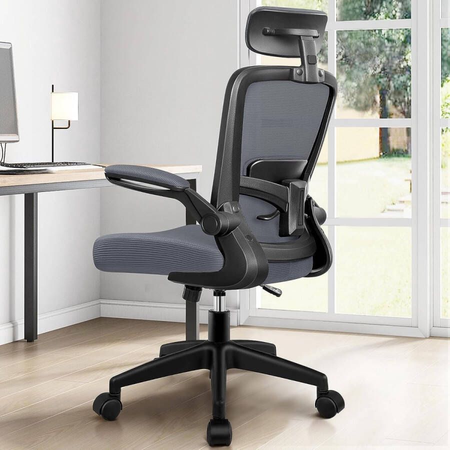 Bureaustoel ergonomische bureaustoel bureaustoelen met verstelbare hoofdsteun armleuningen lendensteun hoge rug bureaustoel computerstoel draagvermogen 100 kg (donkergrijs)
