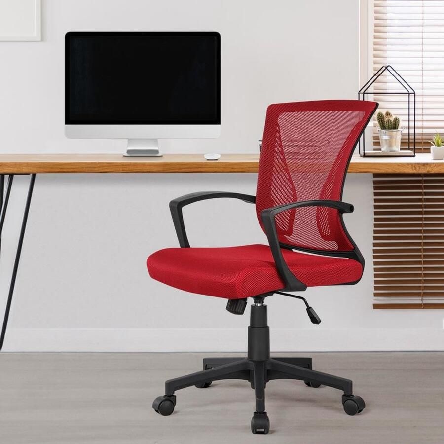 Bureaustoel ergonomische bureaustoel draaistoel directiestoel in hoogte verstelbaar sportstoel mesh netstoel rood