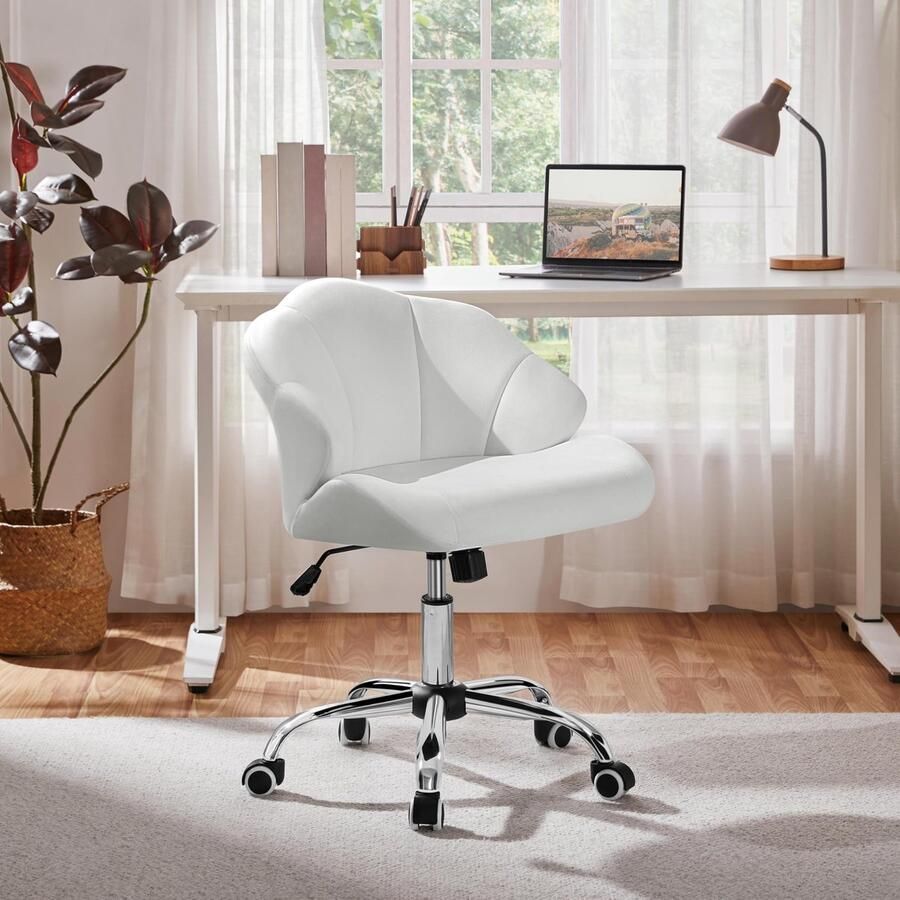 Bureaustoel ergonomische bureaustoel in hoogte verstelbaar draaistoel bureaustoel in schelpvorm met wielen make-upstoel belastbaar tot 136 kg wit