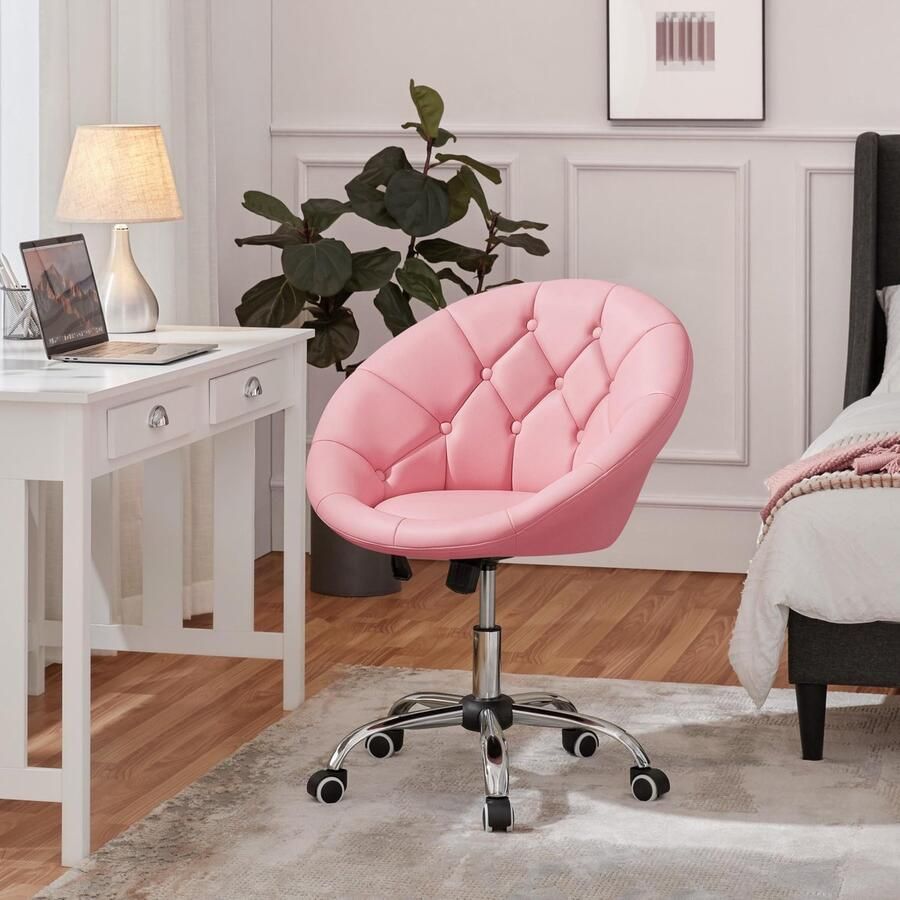 Bureaustoel ergonomische bureaustoel in hoogte verstelbaar kantoorstoel homeoffice stoel met getufte zitting gestoffeerde stoel ronde draaistoel voor slaapkamer kantoor woonkamer