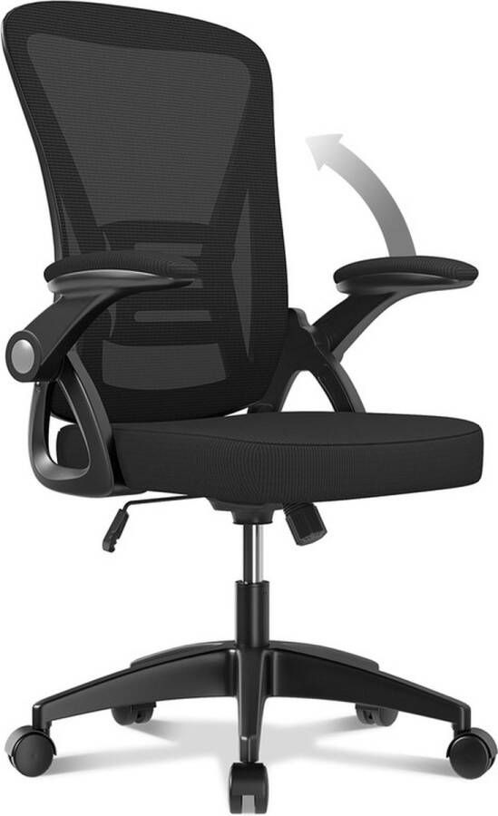 Bureaustoel Ergonomische bureaustoel met 90° opklapbare armsteun en lendensteun In hoogte verstelbare bureaustoel Executive draaibare computerstoel met gewatteerd zitkussen voor thuis kantoor Zwart - Foto 1