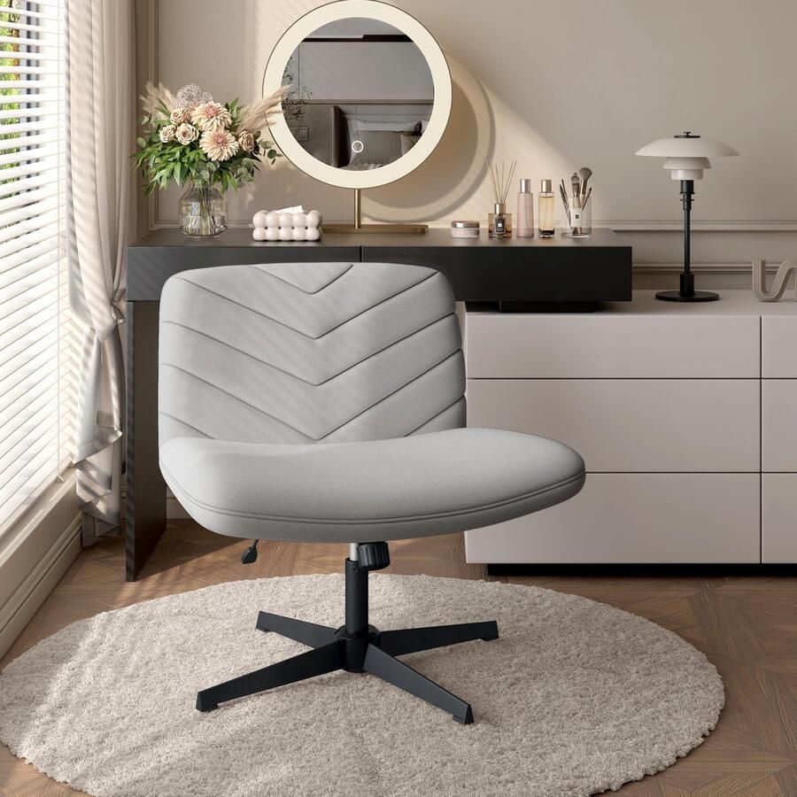 Bureaustoel ergonomische bureaustoel met breed zitkussen in hoogte verstelbaar draaistoel met gemiddelde rugleuning kleermakersstoel stoel voor kantoor en slaapkamer lichtgrijs