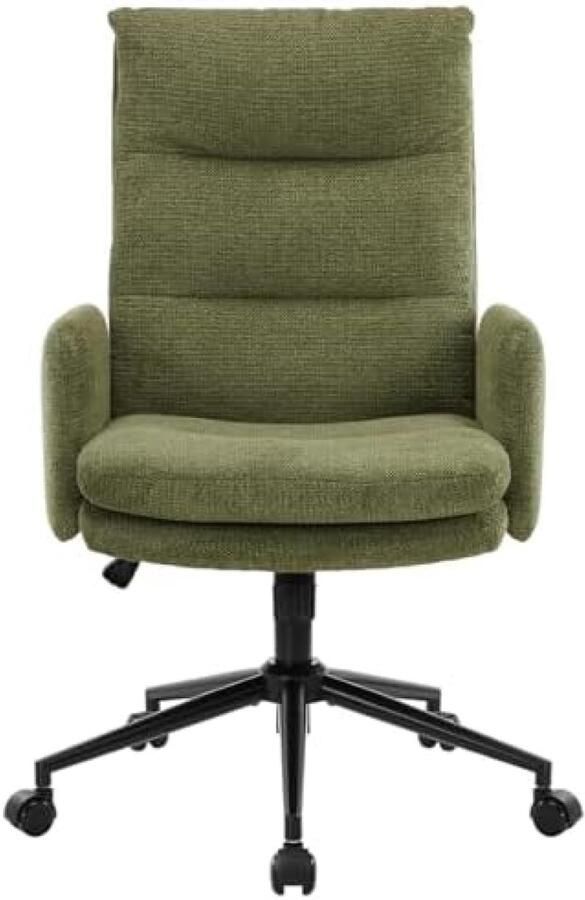 Bureaustoel Ergonomische Bureaustoel met Hoge Rugleuning Verstelbare Kantoorstoel met Armleuningen en Wieltjes Groene Kasjmier Stoffen Fauteuil voor Werk Studie en Gaming