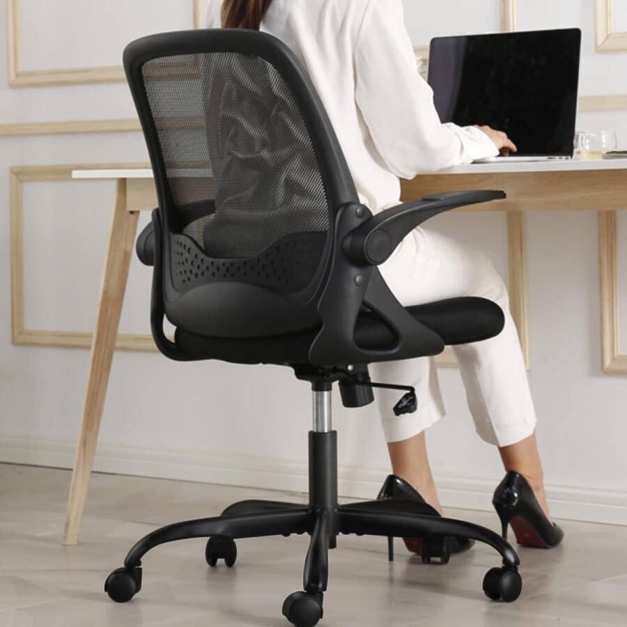 Bureaustoel ergonomische bureaustoel met opklapbare armleuningen mesh computerstoel werkstoel lichtgewicht stoel 360° draaistoel 933 zwart