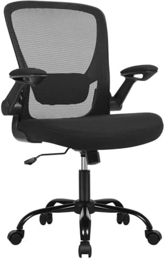 RALA Ergonomische bureaustoel met opklapbare armleuningen verstelbare lendensteun 360° draaibaar zwart Ideaal voor kantoor en thuiswerken