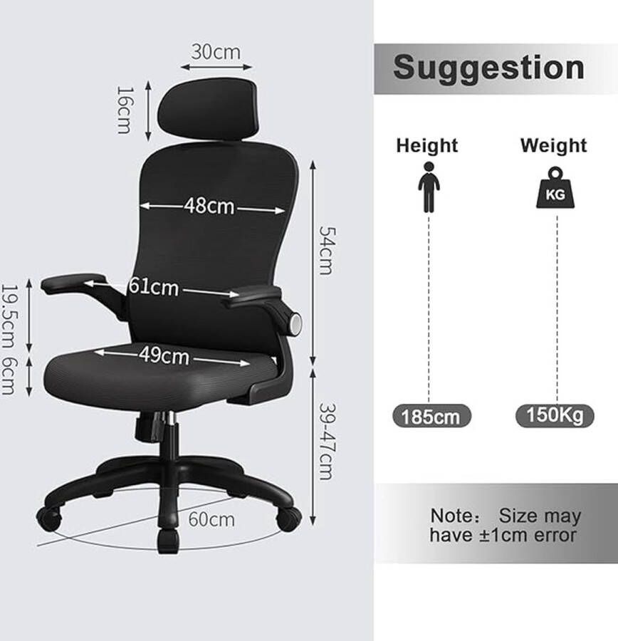 Bureaustoel Ergonomische bureaustoel met verstelbare hoofdsteun Armleuningen Lendensteun tegen rugpijn