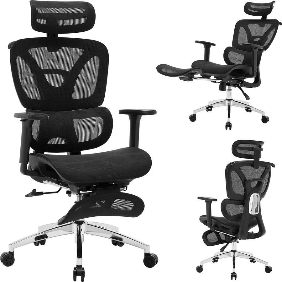 Bureaustoel Ergonomische Bureaustoel Office Chair Volwassenen Verstelbaar Hoofdsteun Zwart