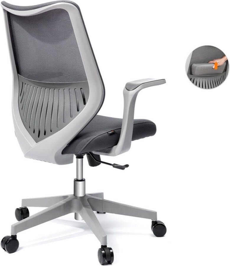 Bureaustoel ergonomische bureaustoel werkstoel in hoogte verstelbare draaistoel computerstoel met lendensteun directiestoel met vaste armleuningen draagvermogen 136 kg grijs