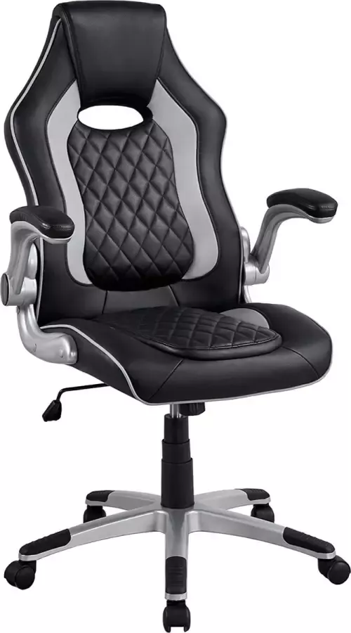 Bureaustoel ergonomische draaistoel gamingstoel met inklapbare armleuningen in hoogte verstelbaar pc-stoel met geïntegreerde hoofdsteun