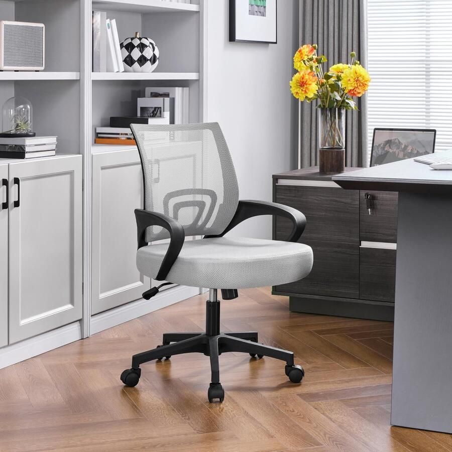 Bureaustoel ergonomische draaistoel managersstoel met mesh-net kantelfunctie grijs