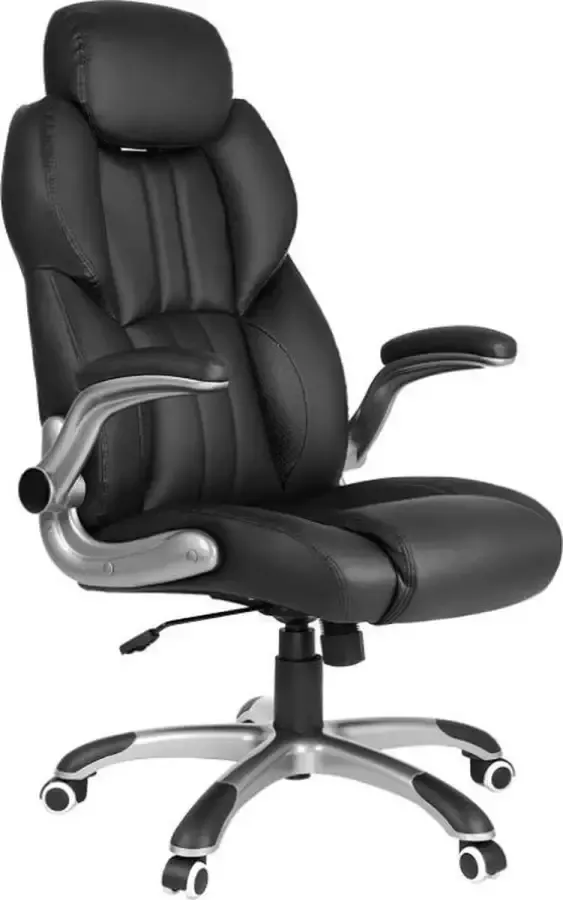 NumberOneCompany SONGMICS bureaustoel ergonomische draaistoel met opklapbare armleuningen nylon stervoet max. belasting 150 kg zwart