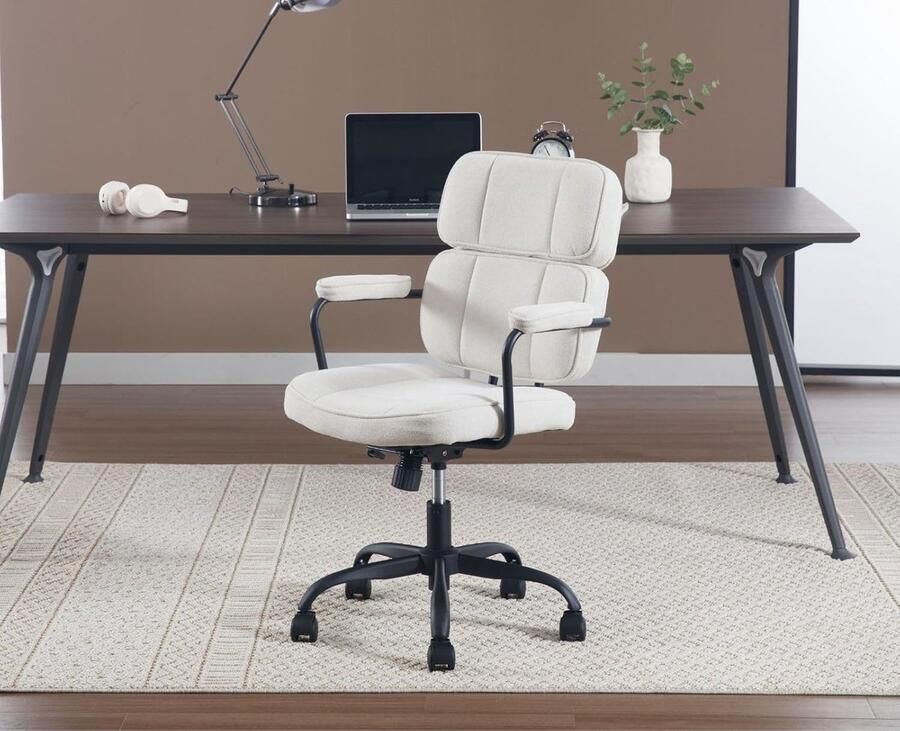 Bureaustoel – Ergonomische Draaistoel – PU Leer – In Hoogte Verstelbaar – Thuiswerk & Computerstoel – Beige