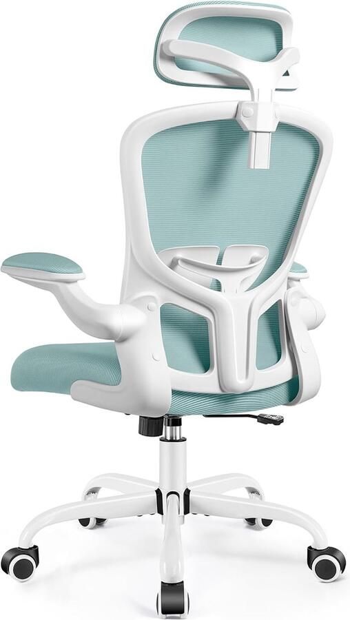 Bureaustoel ergonomische bureaustoelen met lendensteun en flip-up-armen comfortabele en ademende mesh-computerstoel instelbare zithoogte thuiskantoor bureaustoel lichtblauw - Foto 2
