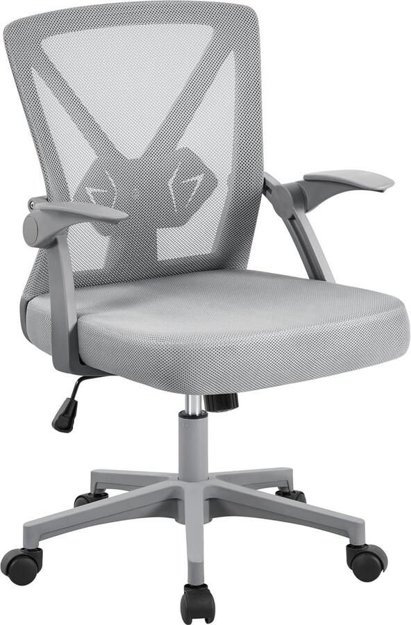 Bureaustoel ergonomisch bureaustoel van mesh met opklapbare armleuningen draaistoel met verstelbare lendensteun managersstoel in hoogte verstelbaar grijs