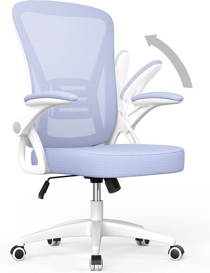BIGZZIA Bureaustoel Ergonomische Stoel Fauteuil met 90° opklapbare armleuning Lendensteun In hoogte verstelbaar Paars