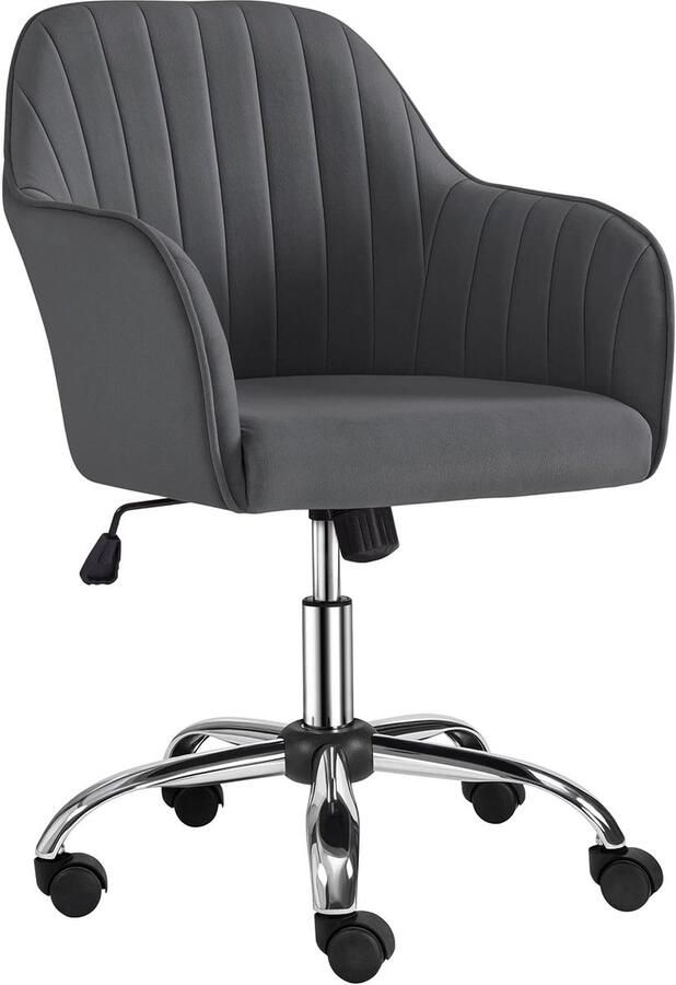Bureaustoel Ergonomische Thuiskantoorstoel Hoogte Verstelbaar Make-upstoel met Armleuningen Draaistoel met Wielen Fluwelen Stoel Metalen Frame Draagvermogen 150 kg Donkergrijs