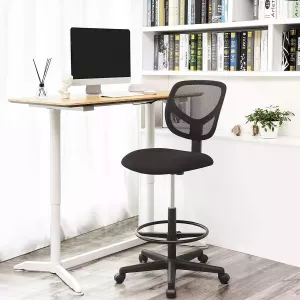 Bureaustoel ergonomische werkkruk zithoogte 51 5-71 5 cm hoge werkstoel met verstelbare voetenring draagvermogen 120 kg zwart OBN15BK