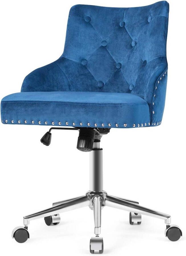 Bureaustoel gestoffeerd directiestoel fluweel ergonomisch bureaustoel 84-98 cm in hoogte verstelbaar computerstoel 360 graden draaibaar (blauw)