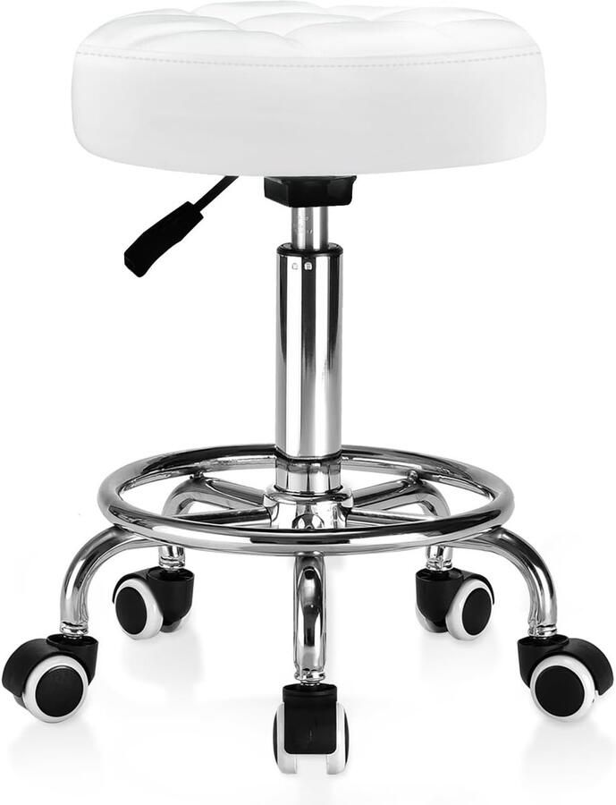 Bureaustoel gevoerd rond in hoogte verstelbaar met voetensteun draagvermogen 150 kg 360 graden draaibaar wit