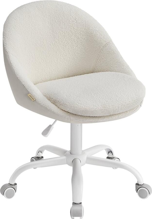 Bureaustoel loungestoel make-upstoel met verstelbare hoogte 360° draaibaar verrijdbaar met wieltjes stevig en duurzaam metalen frame geschikt voor studeerkamer kantoor en slaapkamer 60 x 60 x (80-90) cm wit