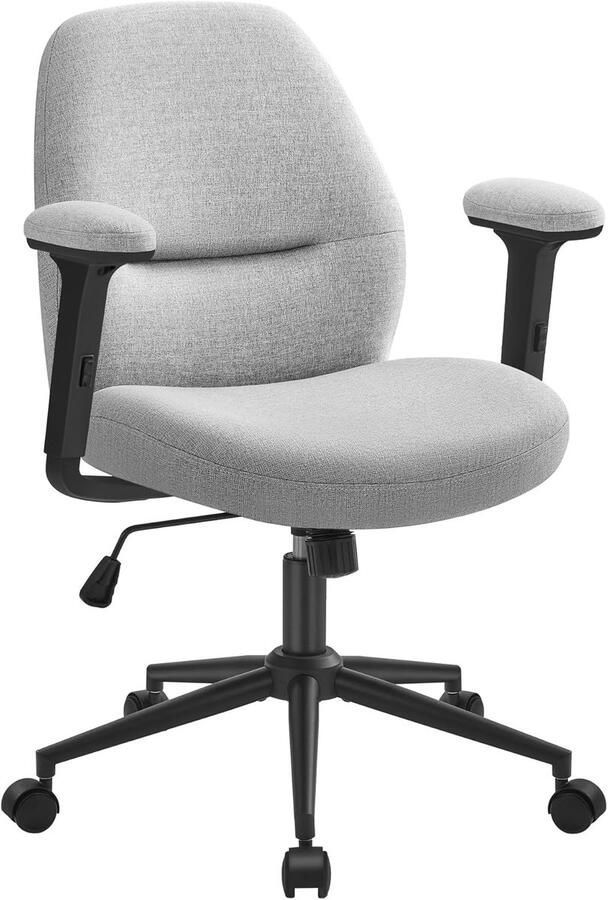 Bureaustoel make-up stoel bureaustoel draaistoel brede zitting met onderstel en armleuningen in hoogte verstelbaar wipfunctie voor kantoor thuiskantoor duifgrijs