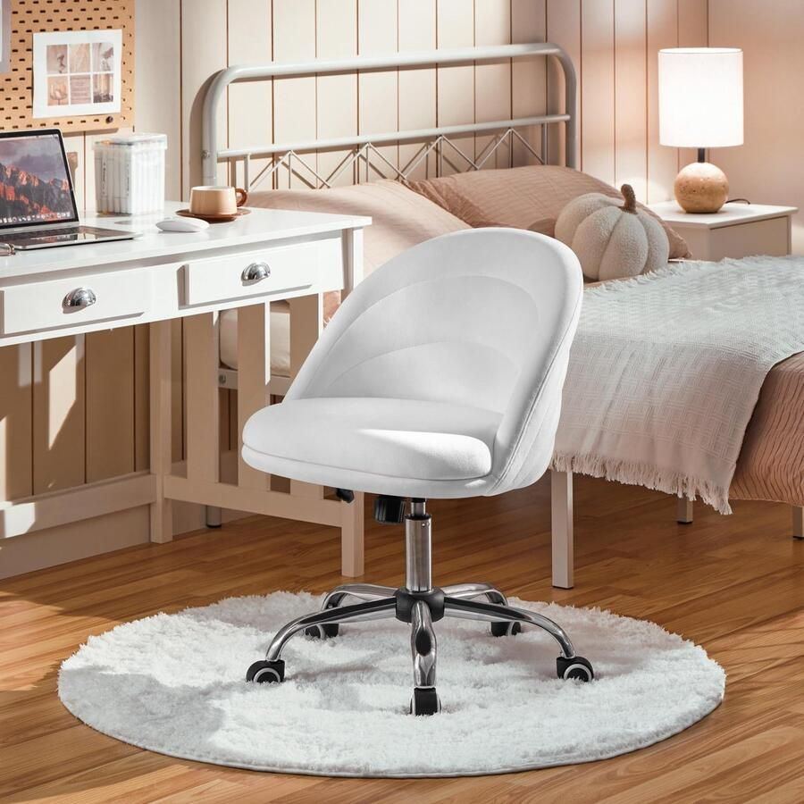 Bureaustoel make-uptafel stoel in hoogte verstelbaar ergonomische thuiskantoorstoel met wielen draaistoel tot 136 kg belastbaar voor slaapkamer en woonkamer wit