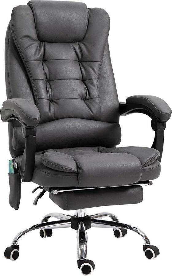 Bureaustoel massagerichting verwarmd in hoogte verstelbaar verstelbare rugleuning voetsteun + geïntegreerd lendenkussen synthetische coating grijs