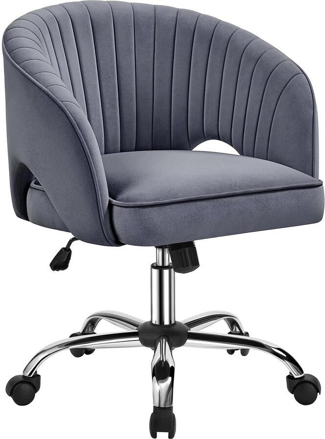 Bureaustoel met fluwelen bekleding ergonomische bureaustoel met armleuningen draaistoel met wieltjes gestoffeerde stoel in hoogte verstelbaar bureaustoel met schommelfunctie draaibaar donkergrijs