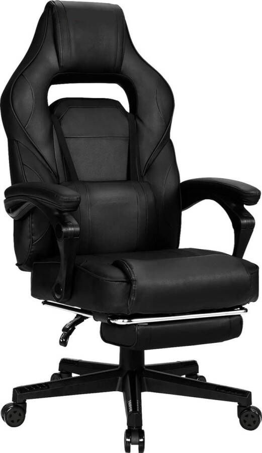 Bureaustoel met intrekbare voetensteun ergonomische bureaustoel met lendenkussen gevoerde computerstoel pc-stoel gamingstoel voor thuiskantoor kantoor (zwart)