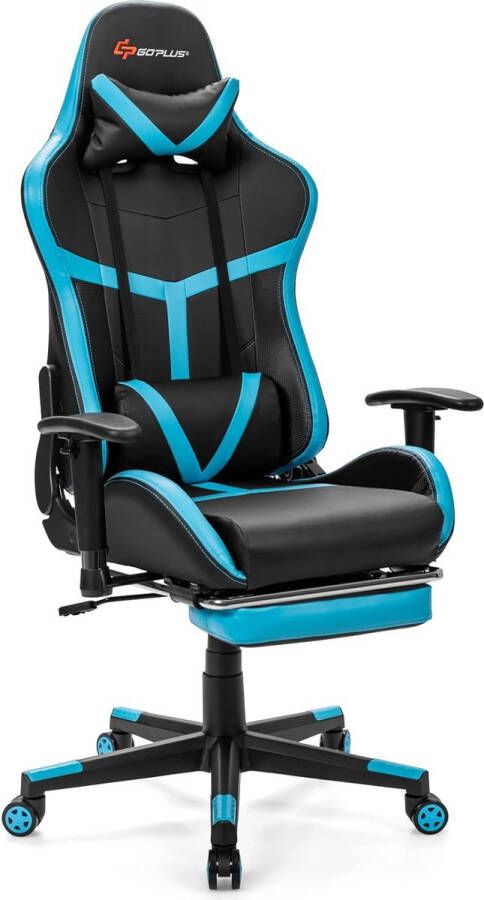 Bureaustoel met intrekbare voetensteun lendenkussen en hoofdsteun ergonomische computerstoel bureaustoel met verstelbare armleuningen gevoerde gamingstoel pc-stoel (blauw)