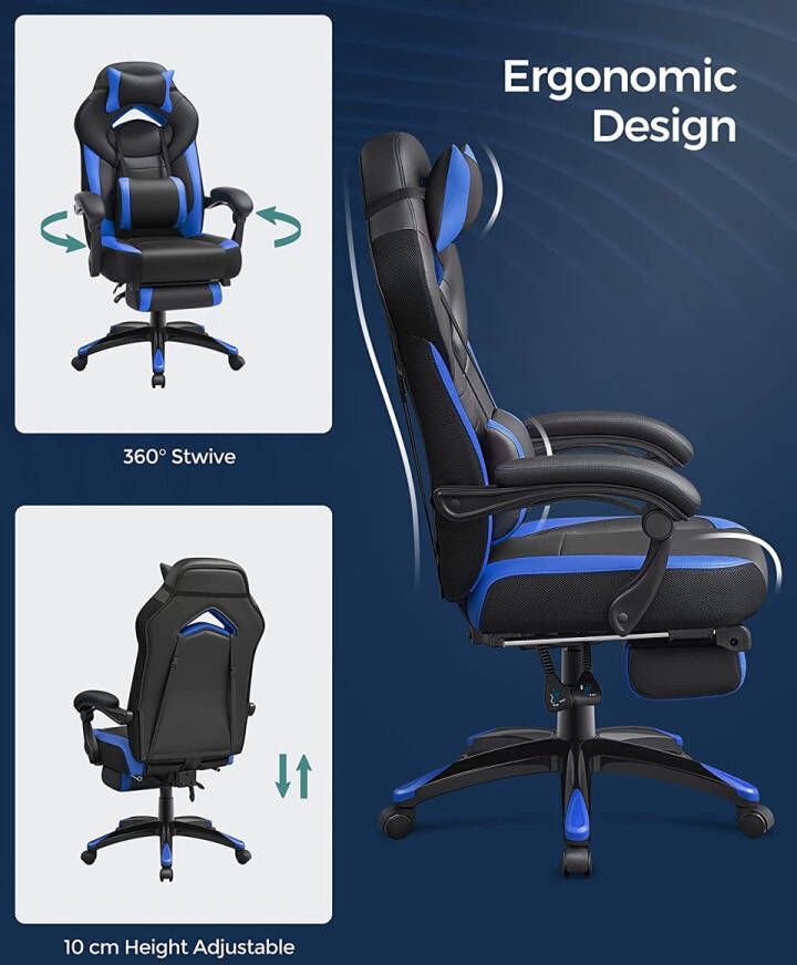 Office Chair Gamingstoel bureaustoel met voetsteun ergonomisch design verstelbare hoofdsteun lendensteun tot 150 kg belastbaar
