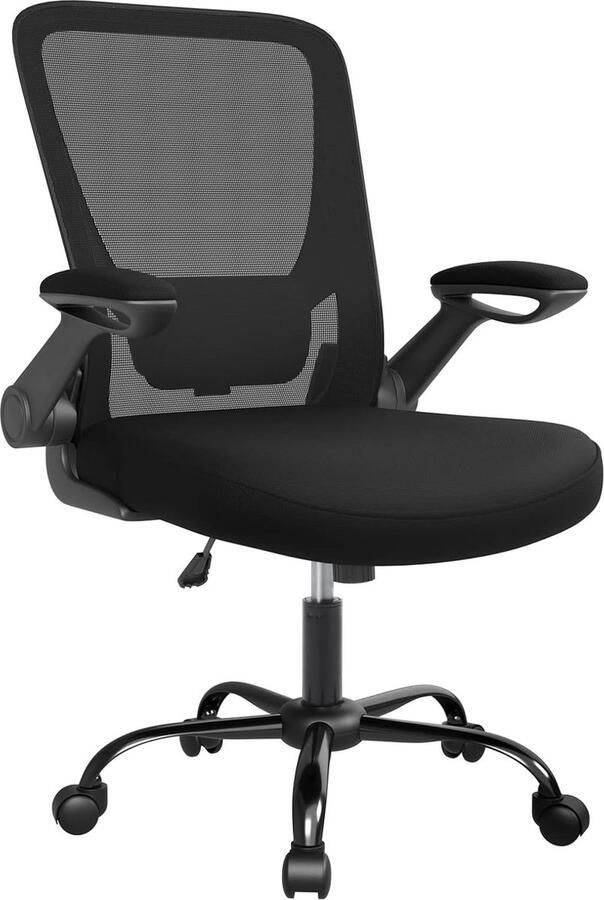 Beweeg over de afbeelding om in te zoomen SONGMICS bureaustoel office chair met opklapbare armleuningen ergonomische computerstoel 360°-draaistoel verstelbare lendensteun zwart OBN37BK