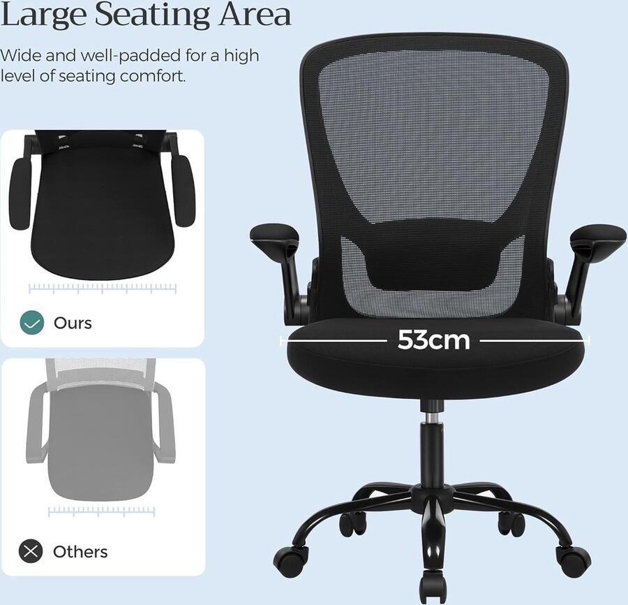 Bureaustoel office chair met opklapbare armleuningen ergonomische computerstoel 360°-draaistoel verstelbare lendensteun zwart - Foto 3