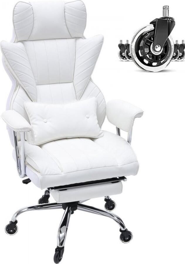 Bureaustoel PU Leer Wit Verstelbare Hoogte Voetsteun 181kg