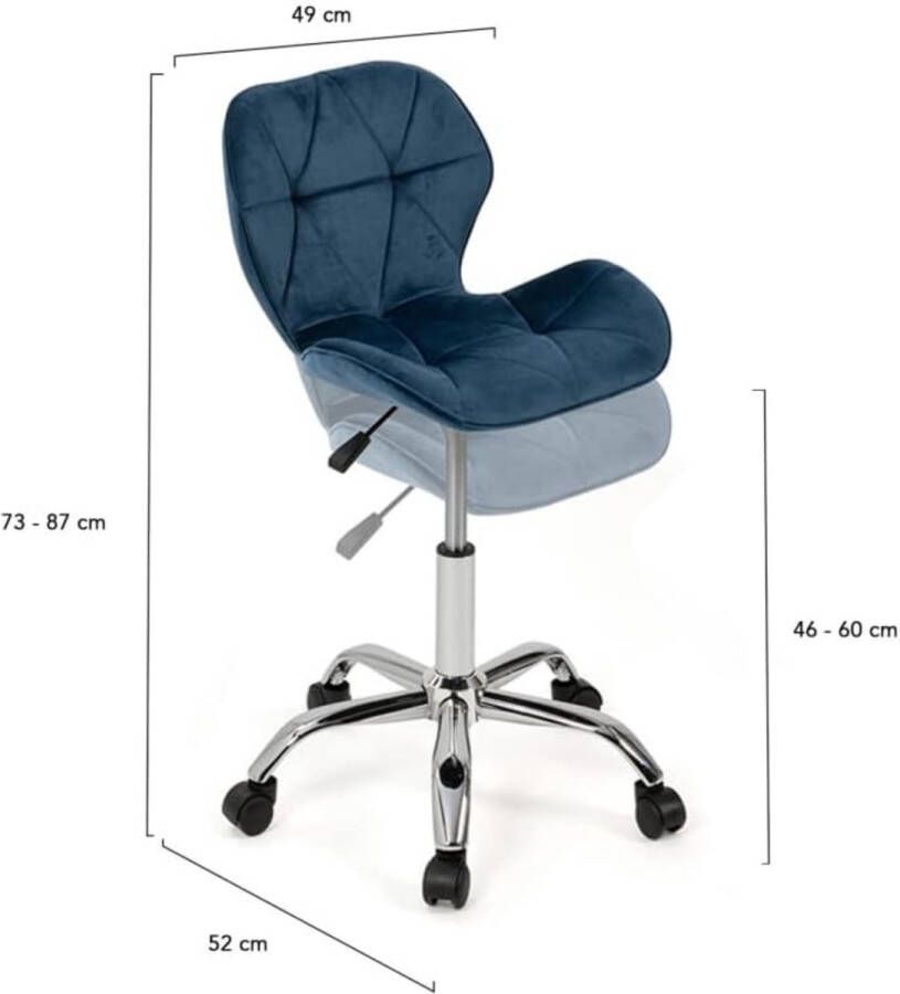 Bureaustoel Robine fluweel blauw met wielen