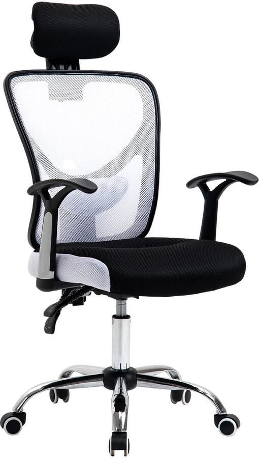 Corenia Bureaustoel Swivel Stoel met Voetsteun Hoofdsteun Lendenkussen Verstelbare Rugleuning Ergonomische Draaibare 62 x 67 x 118 cm Zwart & Wit