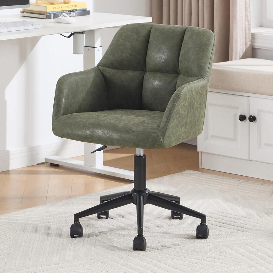 Bureaustoel van PU-kunstleer – Groen – Met wieltjes – In hoogte verstelbaar – Comfortabele rugleuning – Homeoffice